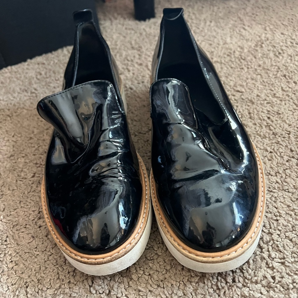 Black patent leather slides